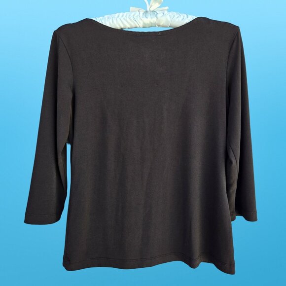 Vintage 90s Black Fitted Top Satin Trim Size L Sweetheart Neckline Vampy Goth - Picture 4 of 5